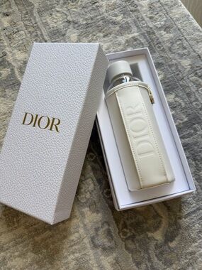 Dior White Leather Water Bottle Sleeve with Gold Hardware